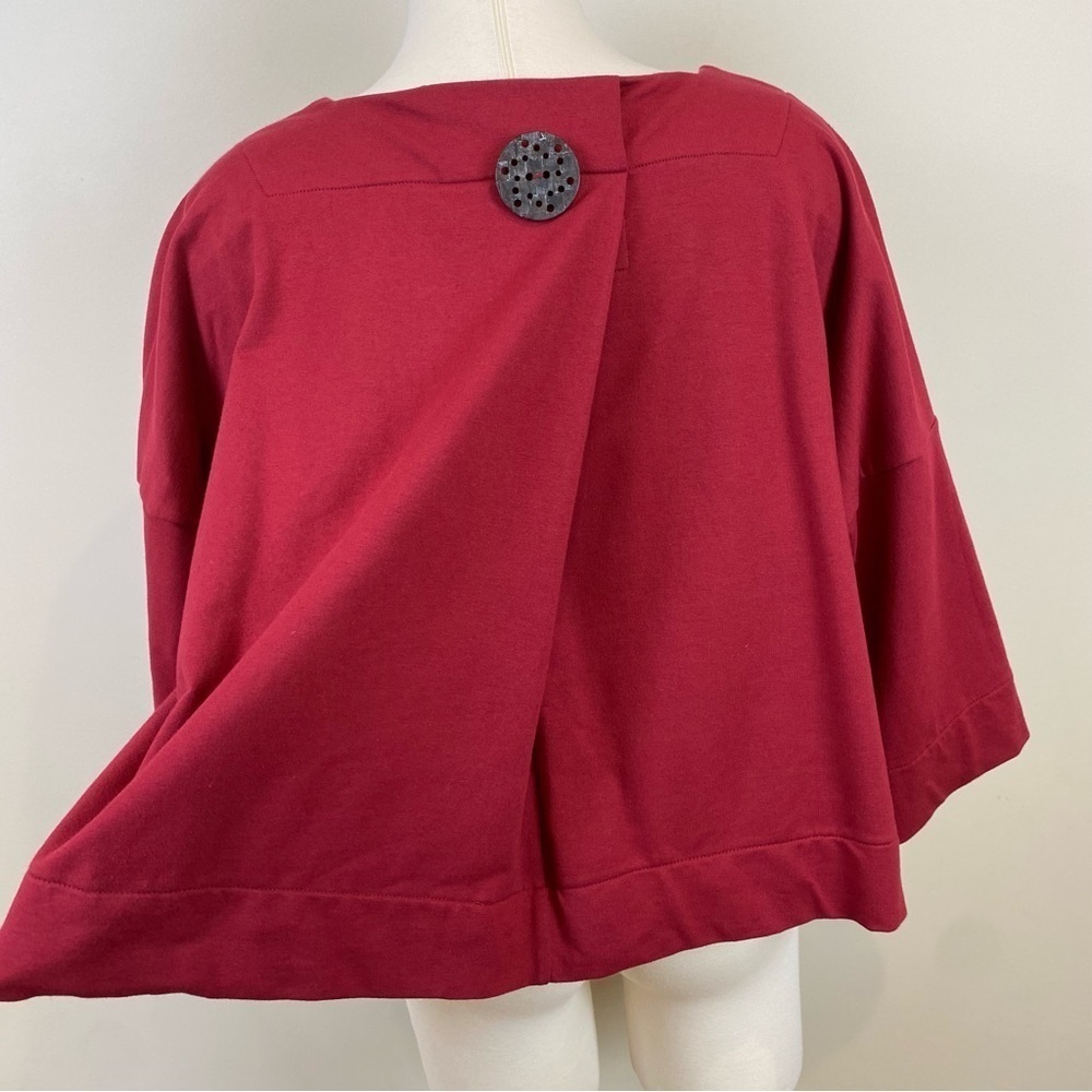 Neon Buddha Swing Jacket Deep Red Sz M Square Neck Oversized Cropped Wood Button - Picture 13 of 17